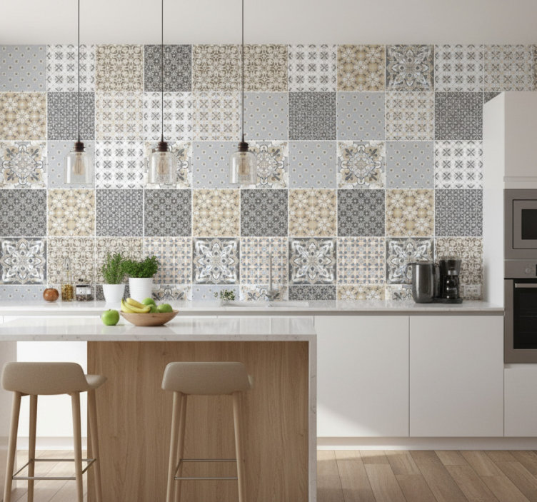 Papel pintado cocina efecto azulejo marroquí - TenVinilo