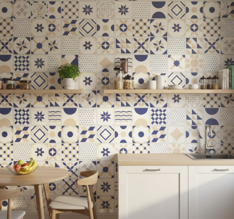 Papel pintado cocina estilo azulejo cerámico - TenVinilo