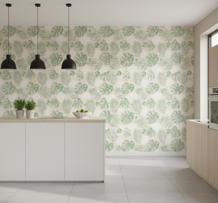 Papel pintado cocina hojas botánicas tropicales - TenVinilo