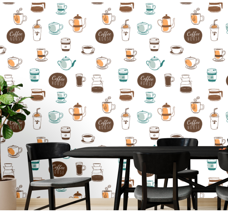 Papel pintado cocina ilustración con motivo de café - TenVinilo