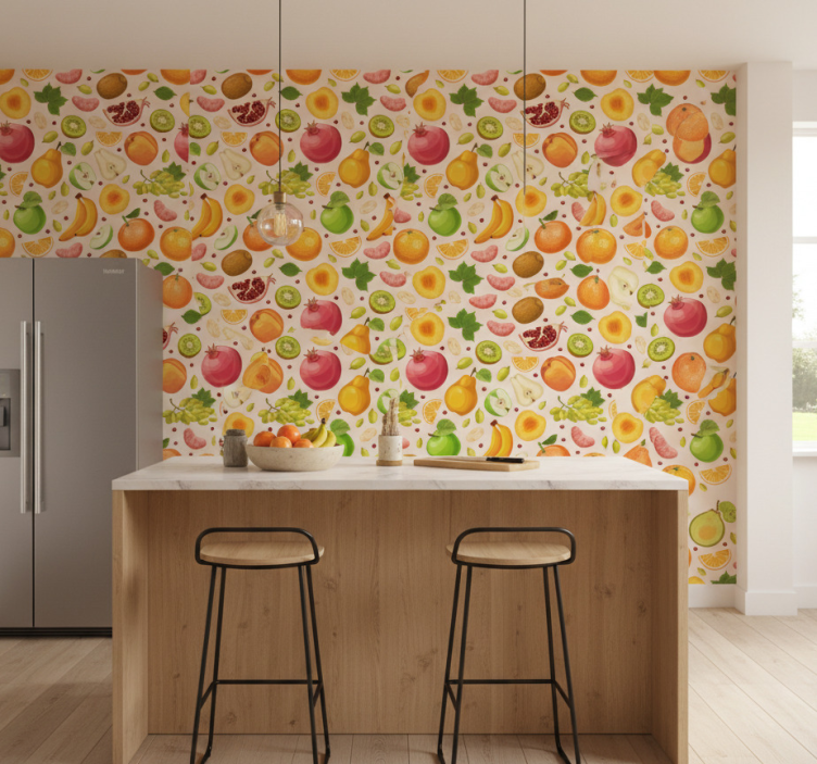 Papel pintado cocina mezcla de frutas coloridas - TenVinilo