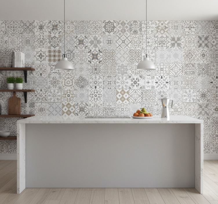 Papel pintado cocina mosaico gris - TenVinilo