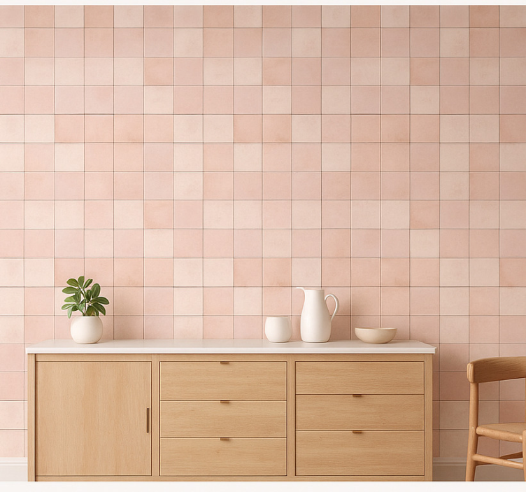 Papel pintado cocina patrón de azulejos rosa - TenVinilo