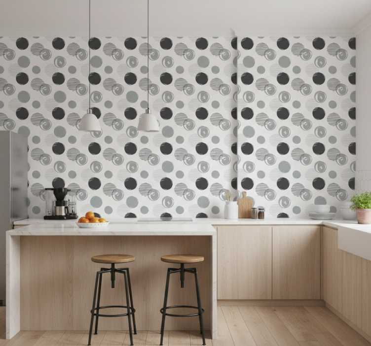 Papel pintado cocina patrón de círculos grises - TenVinilo