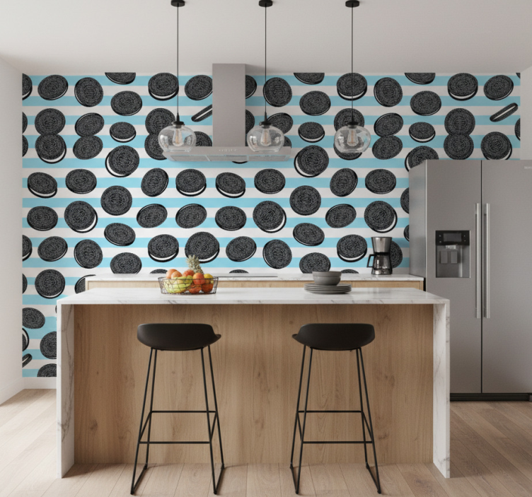 Papel pintado cocina patrón rayas oreo - TenVinilo