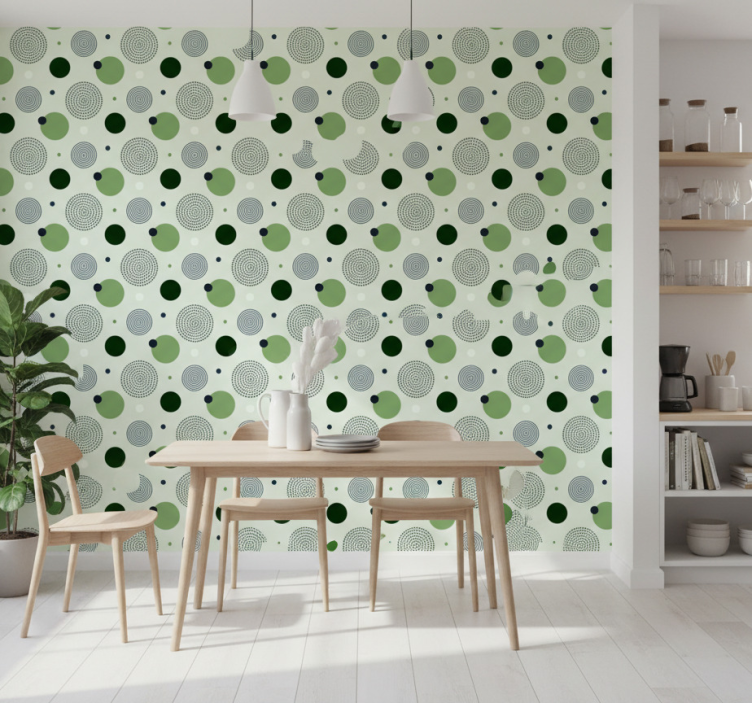 Papel pintado cocina patrones circulares verdes - TenVinilo