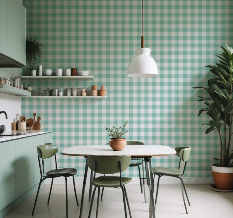 Papel pintado cocina tartán verde - TenVinilo