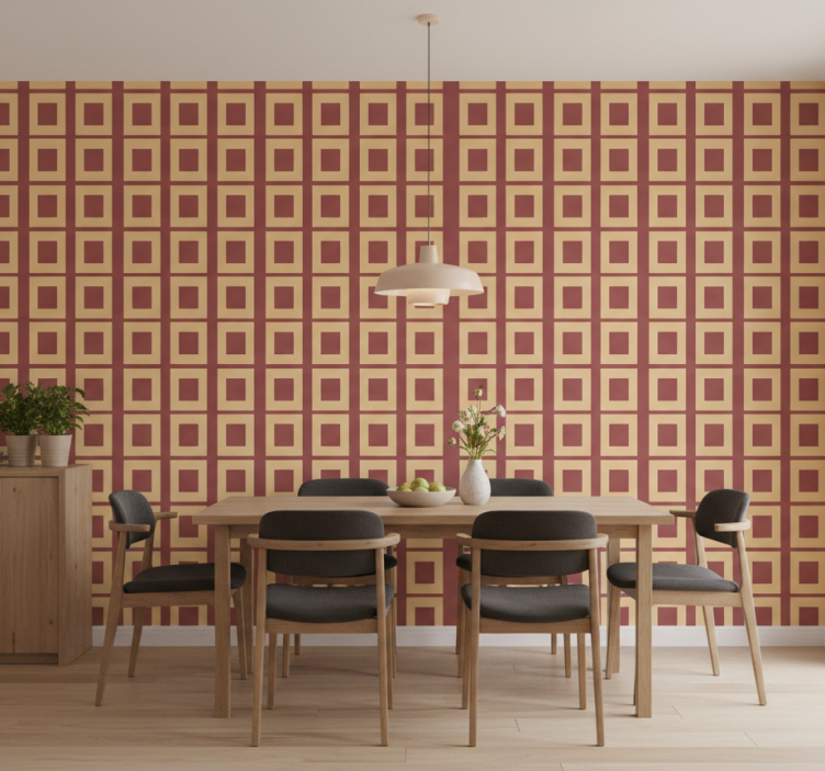 Papel pintado comedor cuadrados geométricos - TenVinilo