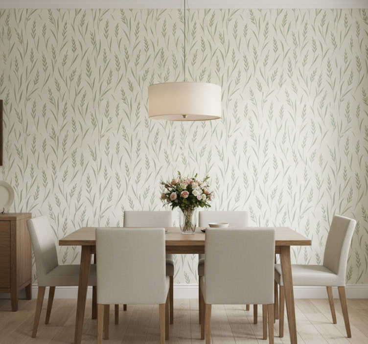 Papel pintado comedor estampado de hojas de trigo verde - TenVinilo