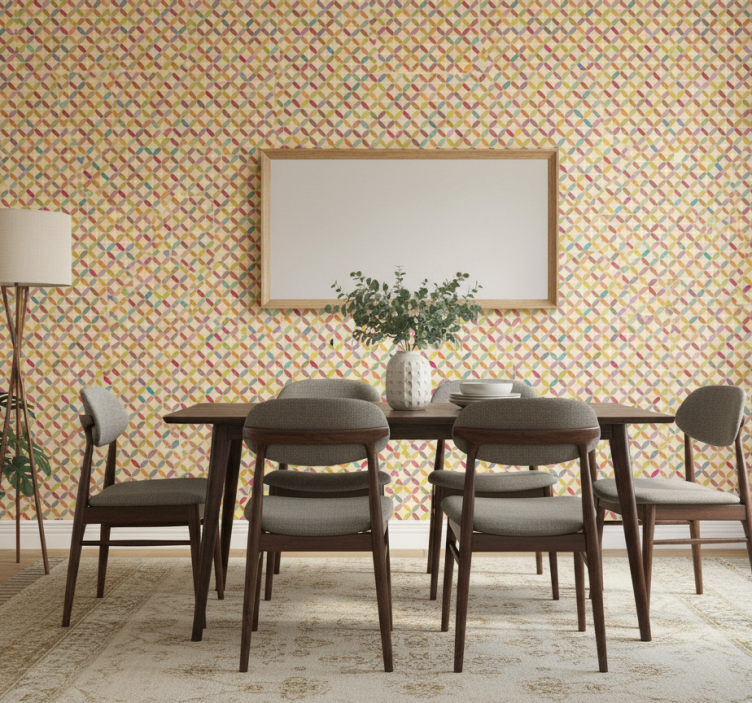 Papel pintado comedor geométrico colorido - TenVinilo