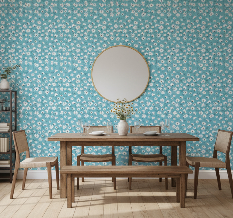 Papel pintado comedor motivo floral margarita - TenVinilo