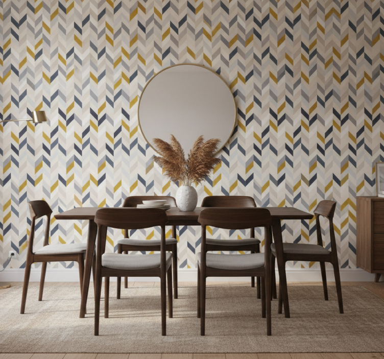 Papel pintado comedor patrón chevron zigzag - TenVinilo
