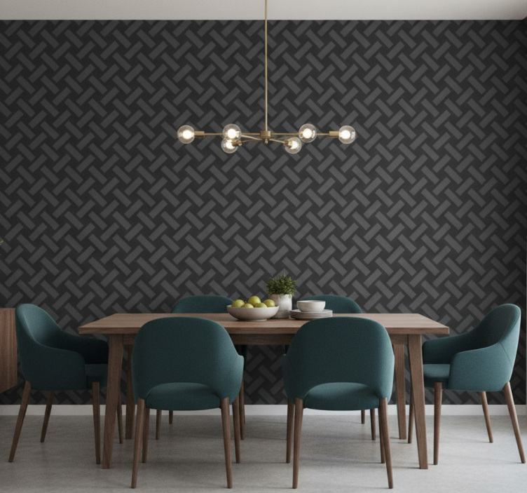 Papel pintado comedor patrón cuadrado negro geométrico - TenVinilo