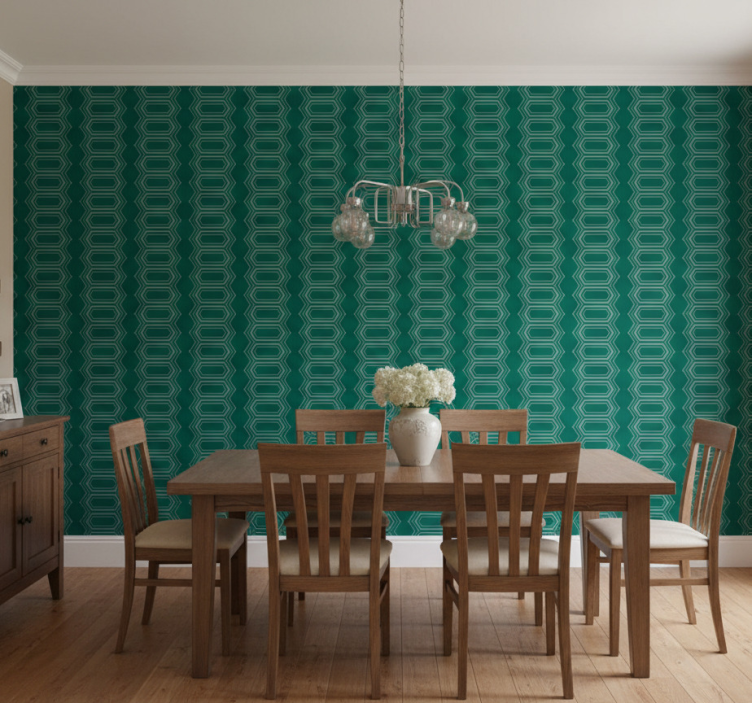 Papel pintado comedor patrón geométrico círculos verdes - TenVinilo