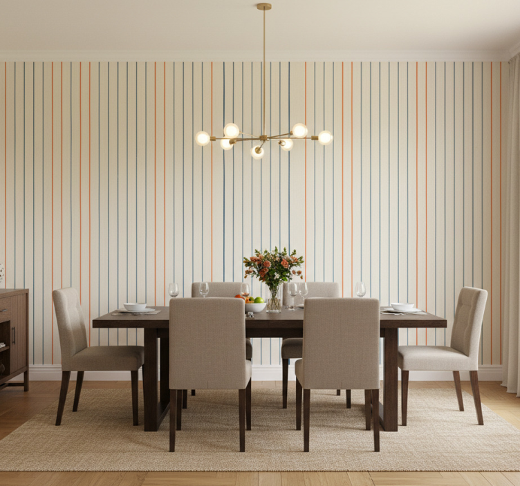 Papel pintado comedor patrón lineal multicolor - TenVinilo