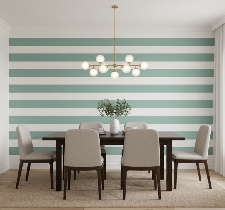 Papel pintado comedor rayas verde azulado - TenVinilo