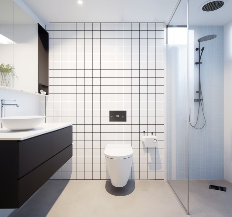 Papel pintado cuadros líneas finas en blanco y negro - TenVinilo