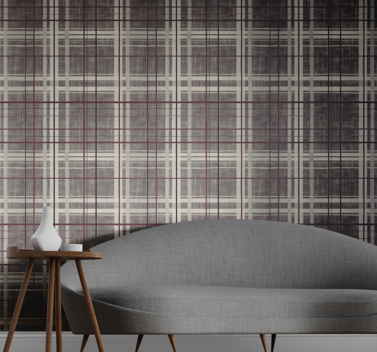 Papel pintado cuadros patrón escocés efecto piedra - TenVinilo