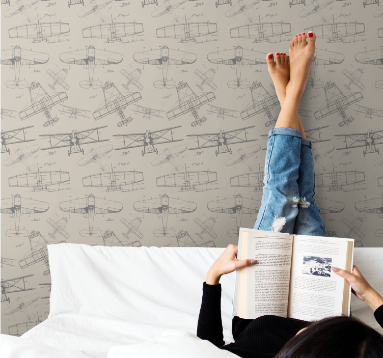Papel pintado de arte bocetos de aviones antiguos - TenVinilo