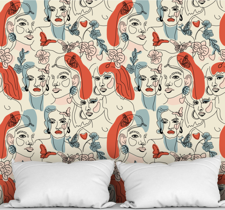 Papel pintado de arte estilo lineal femenino - TenVinilo