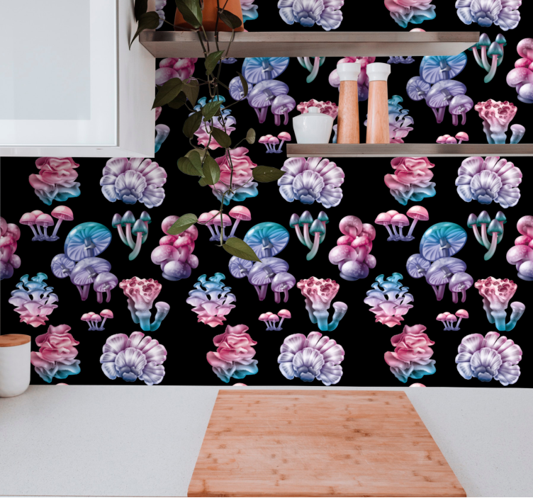 Papel pintado de arte fantasía de setas florales - TenVinilo