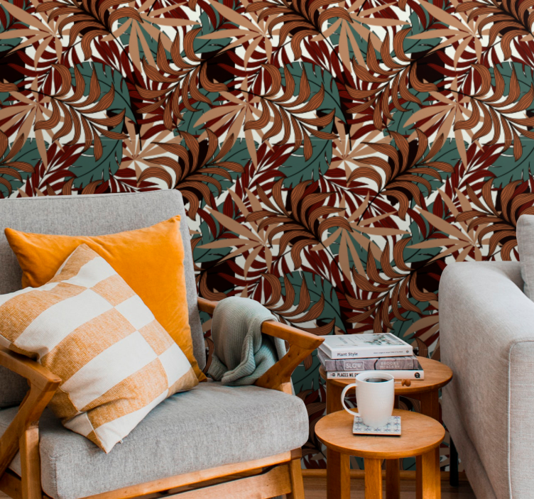 Papel pintado hojas mural botánico abstracto - TenVinilo