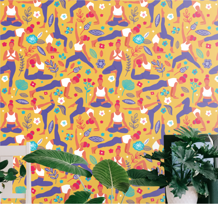 Papel pintado de arte patrón de posturas de yoga - TenVinilo