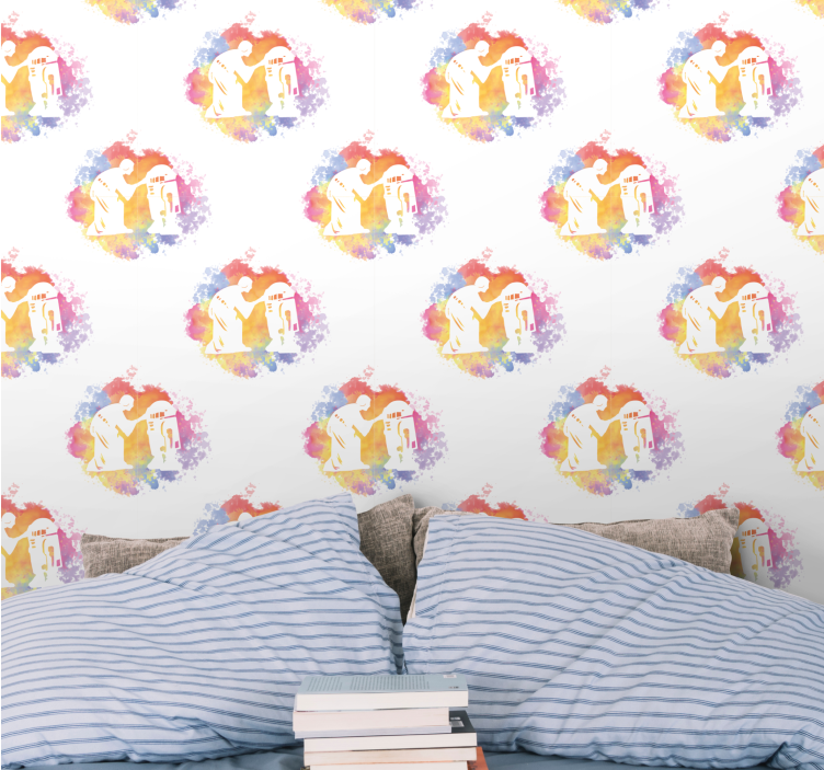 Papel pintado de arte silueta de pareja abstracta - TenVinilo