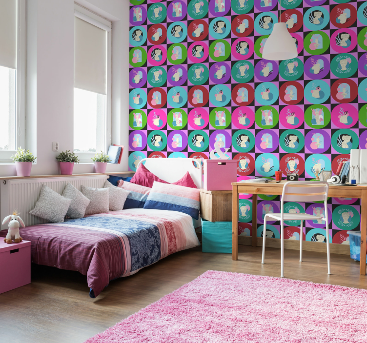 Papel pintado vaporwave círculos y estatuas - TenVinilo