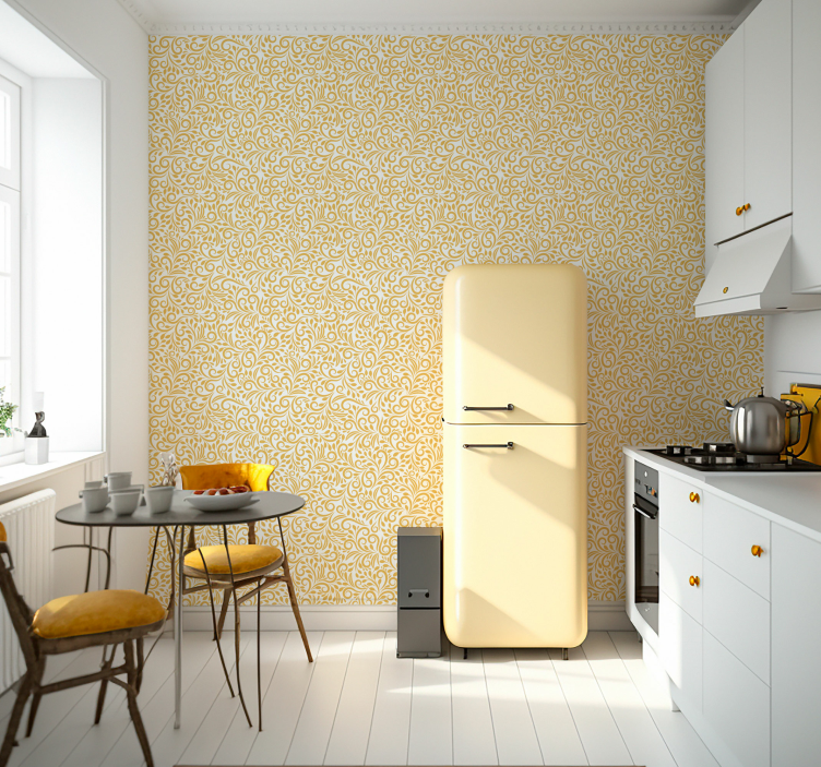 Papel pintado cocina flores amarillos - TenVinilo