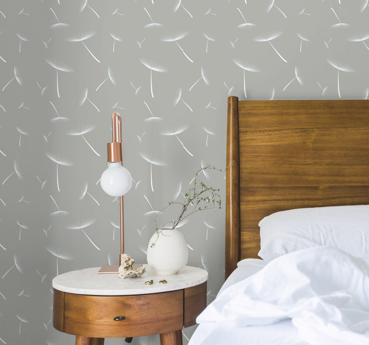 Papel pintado dormitorio flores gris dientes de león - TenVinilo