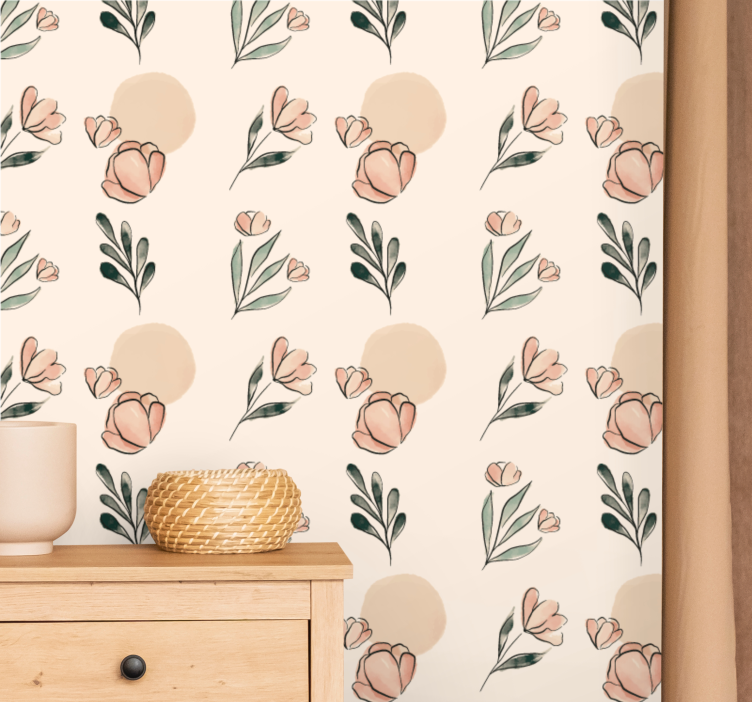 Papel pintado recibidor flores acuarela - TenVinilo