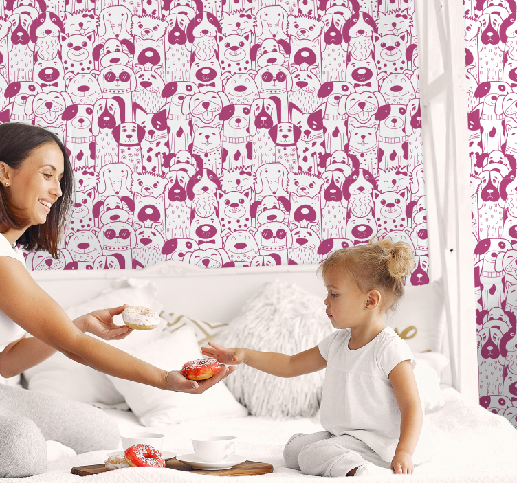 Papel pintado perros patrón de personajes caninos - TenVinilo