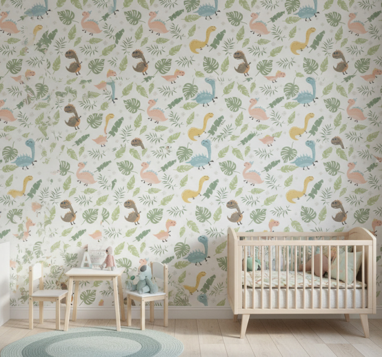 Papel pintado dinosaurios en color pastel bosque - TenVinilo