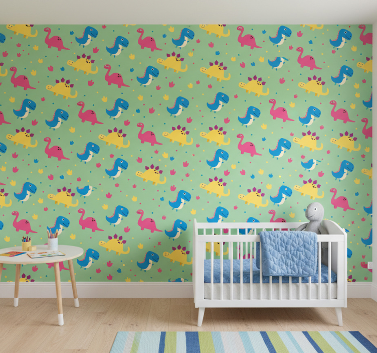 Papel pintado dinosaurios estilo colorido - TenVinilo