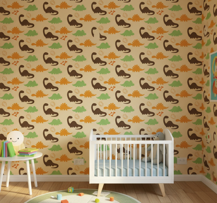 Papel pintado dinosaurios fondo beige - TenVinilo
