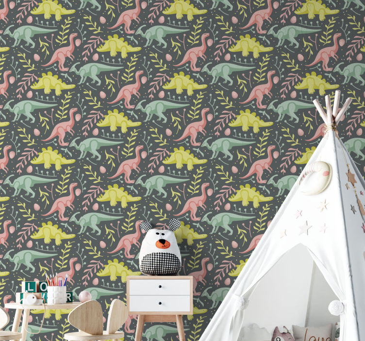 Papel pintado dinosaurios juego de dibujos animados - TenVinilo