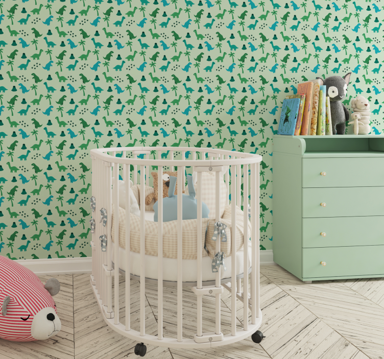 Papel pintado dinosaurios motivo verde y azul - TenVinilo