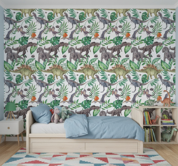Papel pintado dinosaurios patrón acuarela jurásico - TenVinilo
