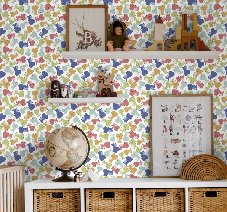 Papel pintado dinosaurios patrón de dinosaurio alegre - TenVinilo