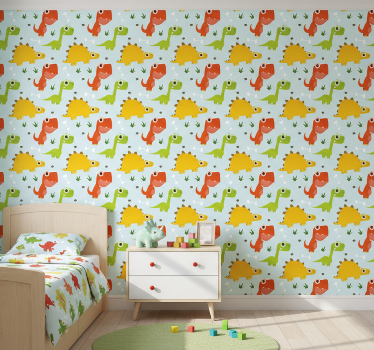 Papel pintado dinosaurios patrón de pequeños dinosaurios - TenVinilo