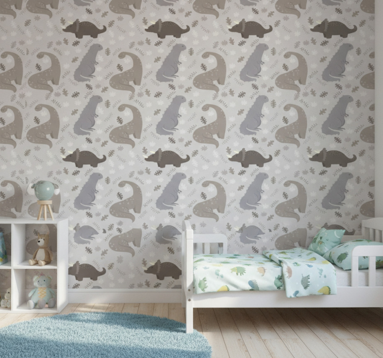 Papel pintado dinosaurios patrón gris - TenVinilo