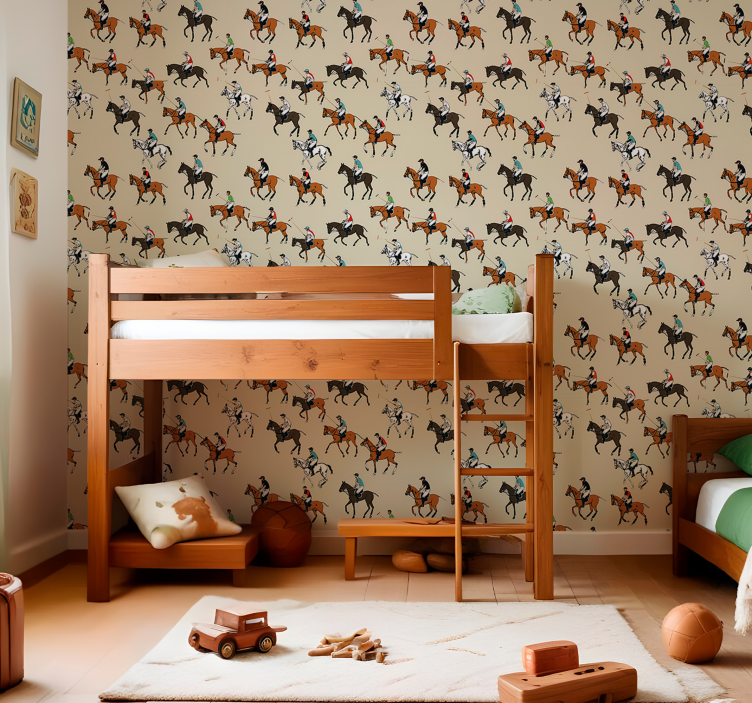 Papel tapiz patrón caballos equitación - TenVinilo