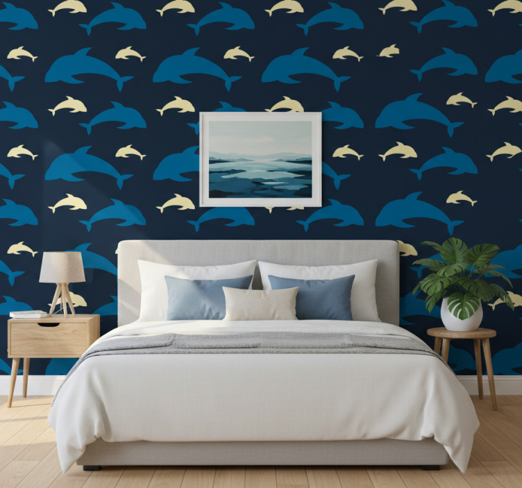 Papel pintado dormitorio 3 delfines en el mar - TenVinilo