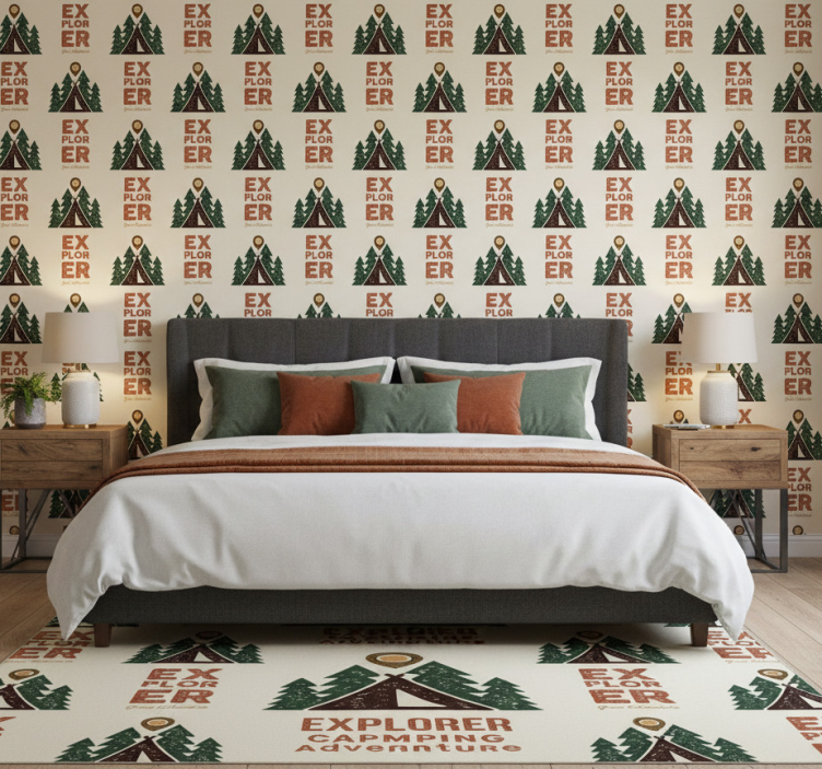 Papel pintado dormitorio aventura de camping explorando - TenVinilo