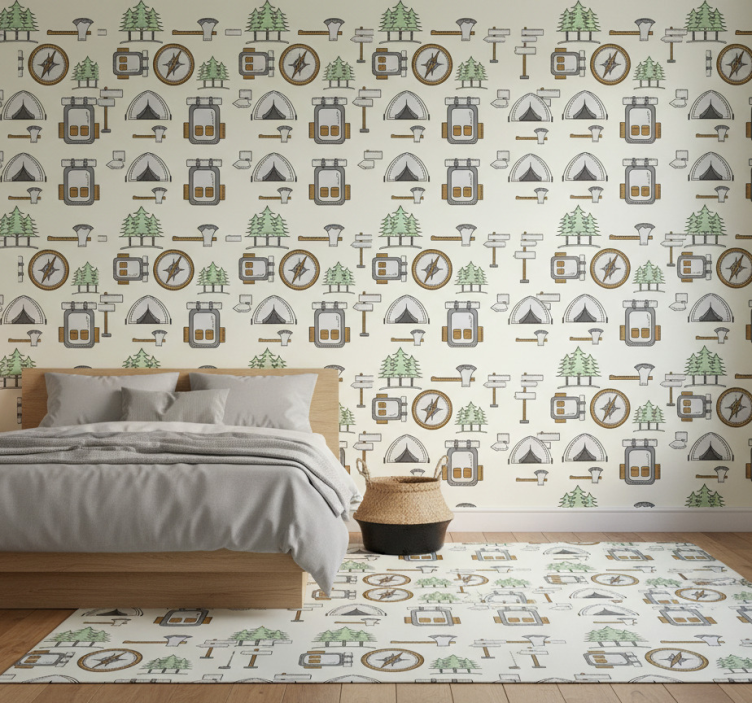 Papel pintado dormitorio bolsa de camping brújula - TenVinilo
