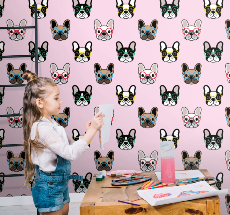 Papel pintado infantil bulldog francés con gafas - TenVinilo