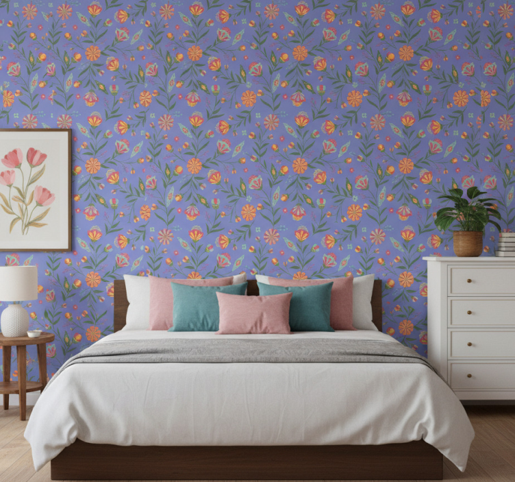 Papel pintado dormitorio con diseño floral - TenVinilo