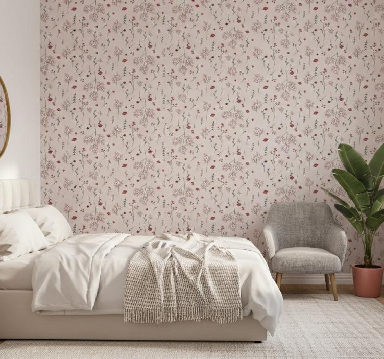 Papel pintado dormitorio con estampado floral - TenVinilo