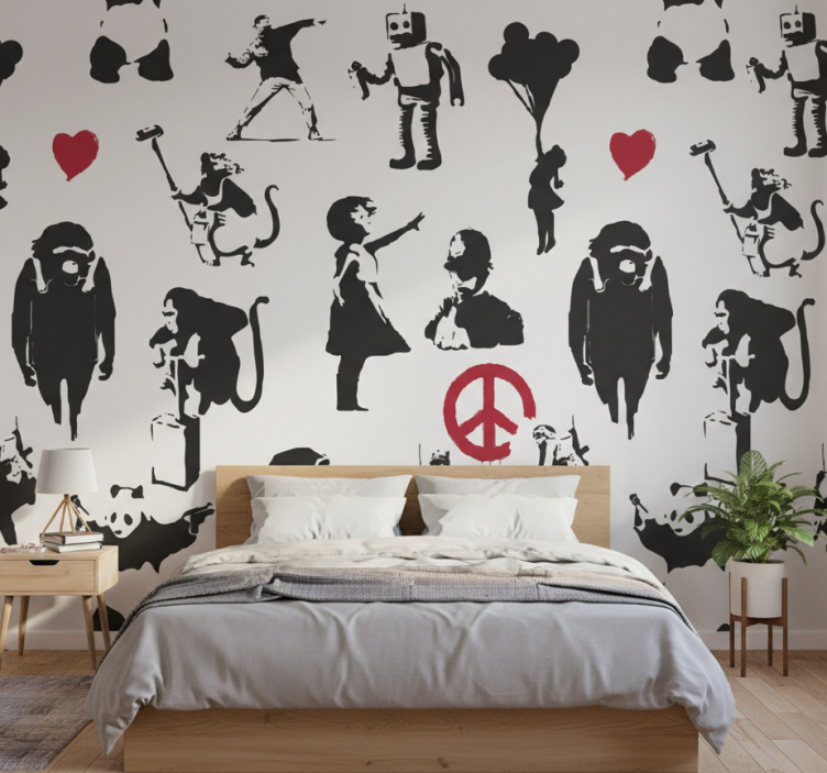 Papel pintado dormitorio con patrones de personajes divertidos - TenVinilo